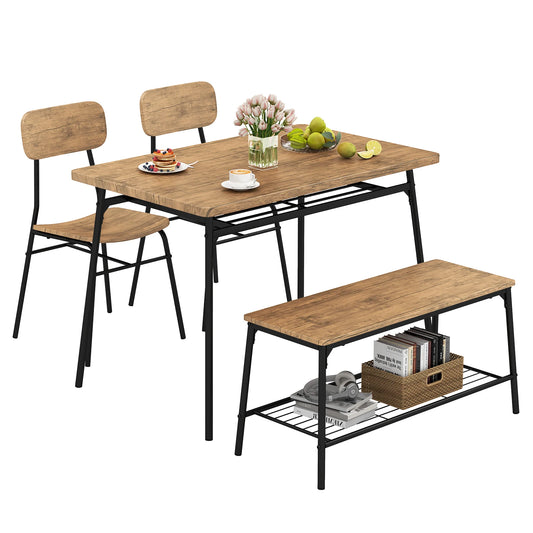 Homasis Four Person Dining Room Table Set With Bench Chairs