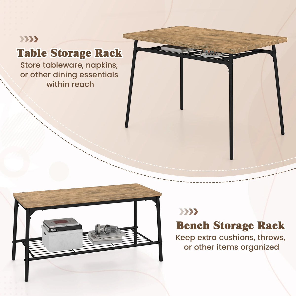 Homasis Four Person Dining Room Table Set With Bench Chairs